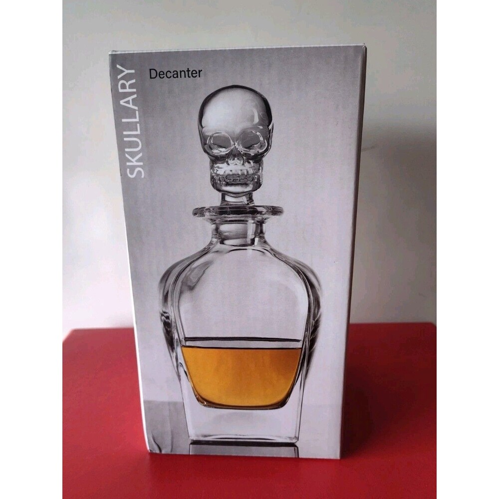 Skullary Skull Whiskey Decanter Glass Bottle  Gothic Creepy Barware